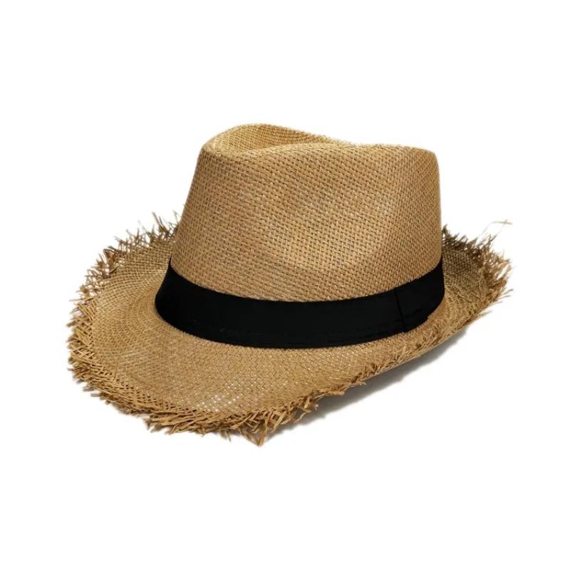 WTEMPO Summer Unisex Breathable Sunscreen Hats Vintage Hand-woven Straw Hats Solid Color Casual Formal Hats