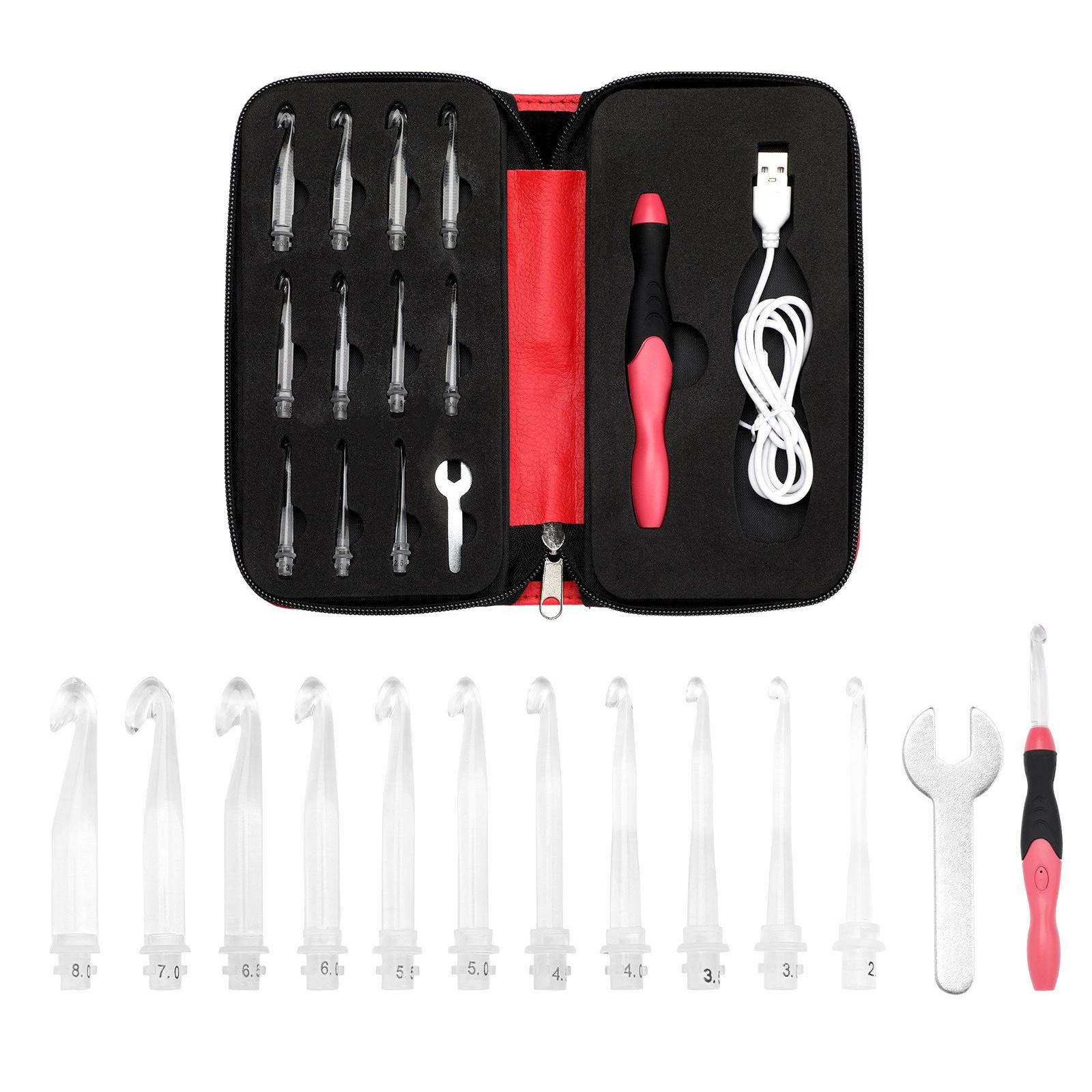 

LED Crochet Hook Set Light Up Crochet Needle Set With 11 Size Interchangeable Crochet Needle 2.5mm-8.0mm for Knitting