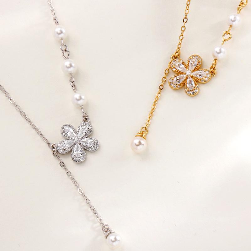 S925 Sterling Silver Pearl Peach Blossom Pendant Necklace - Women's Light Luxury Design