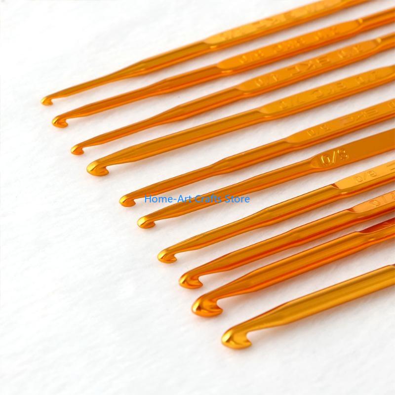 Y3NA 10Pcs Golden Aluminum Double End Crochet Hook Knitting Needle Set Weave Craft