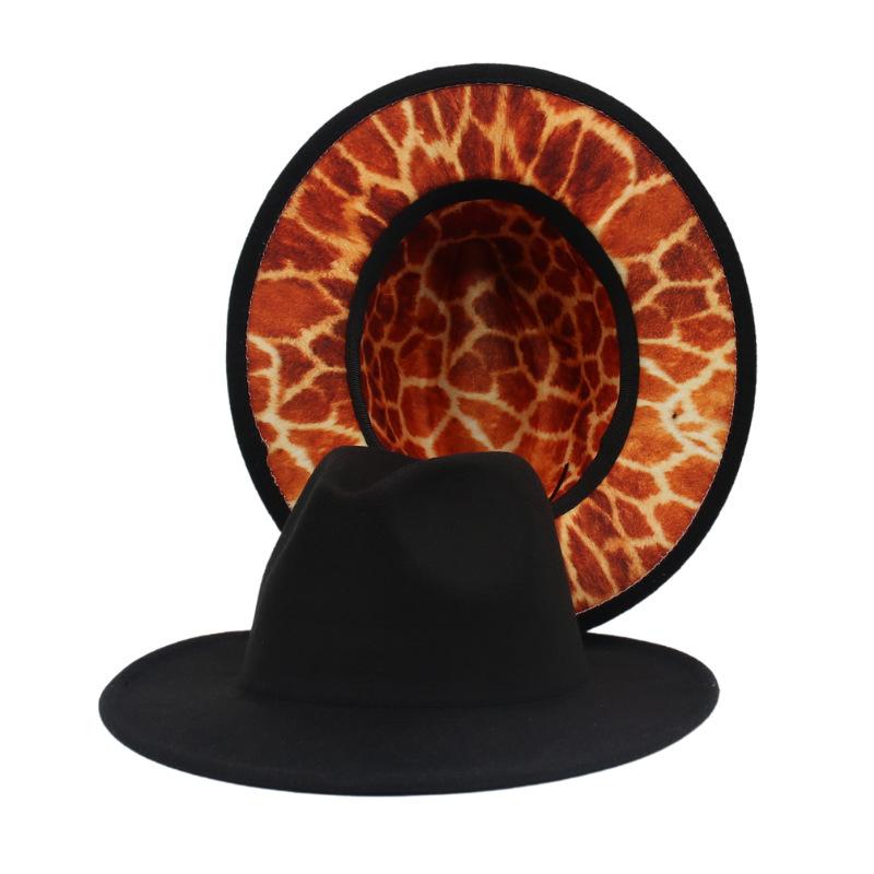 New Top Hat Outer Black Inner Pattern Double-Sided Jazz Hat Felt Hat Wholesale European And American Big Eaves Hat