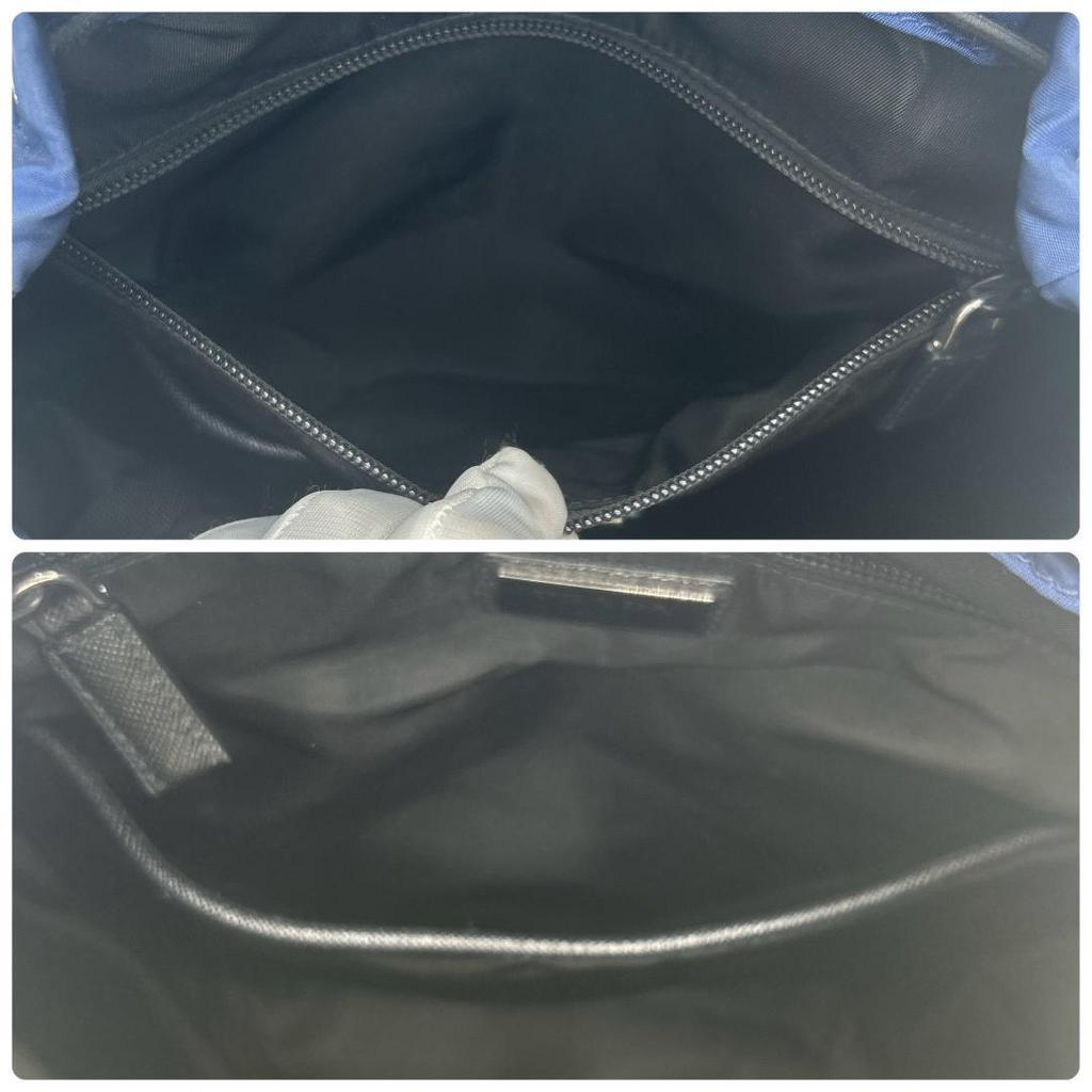 Prada 2VZ135 Stoff Rucksack Reisetasche mit Dreieckslogo Plakette Marine Schwarz Weiß Anhänger Inklusive Aufbewahrungsbeutel