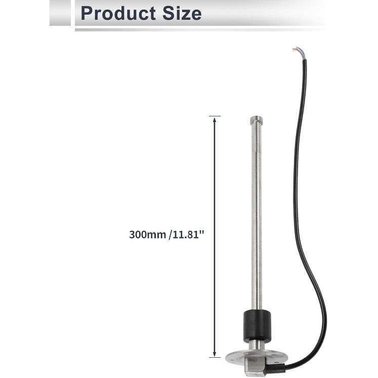 1set Fuel Sending Unit and Gauge Kit 11.81" Length Boat Fuel Sending Unit Marine Fuel Sender Unit Black Silver Tone Metal 0-190 Ohm