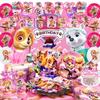 98pcs Dog Party Decorations,Pink Dog Birthday Sets, Pink Dog Cake Toppers Balloons Backdrops Cups Etc Dog Birthday Favors for Dog Party Supplies