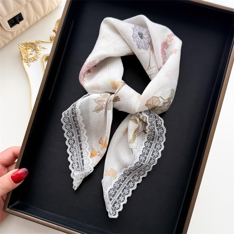 Small Fresh Flower Lace Scarf Square Women's Summer Spring Autumn Neck Protection New Korean Sunshade Headscarf