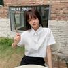 Women Turn Down Collar Preppy Style Summer Sweet Solid Shirt Casual Student Female Simple All-match Streetwear Crops Tops Shirts