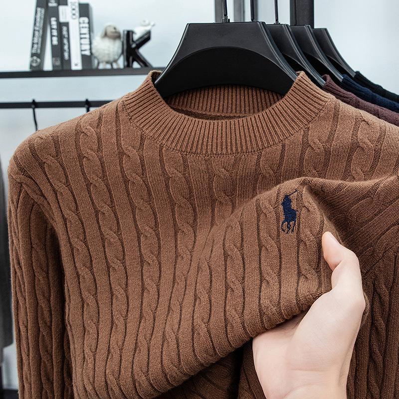 

Чоловічий в язаний светр з вишивкою Маленький Поні - Товстий теплий пуловер з круглим вирізом для осені/зими L колір світло кави