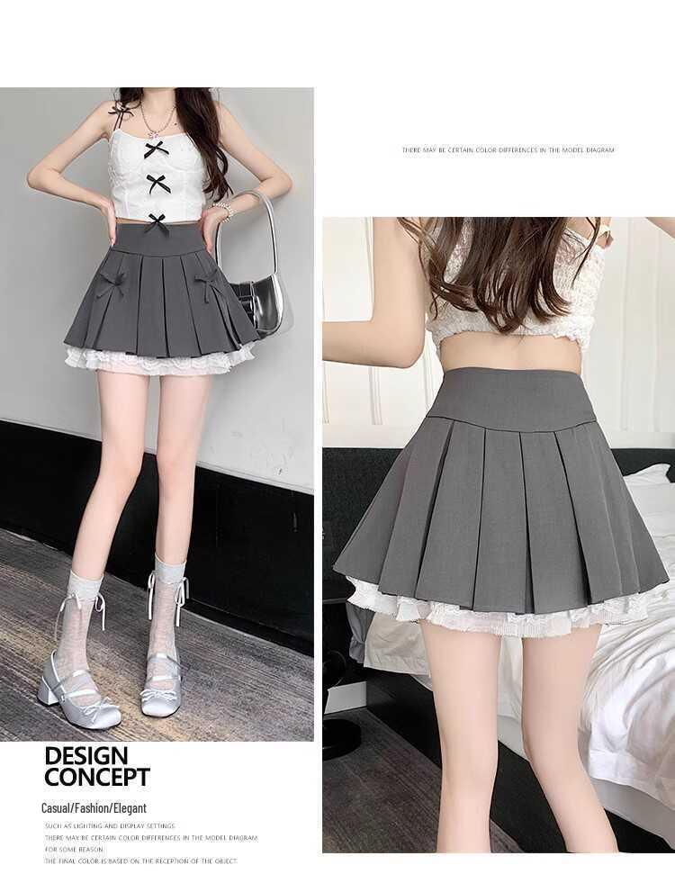 Ballet-Inspired Lace Bow Skirt: 2025 Trendy High-Waist Pleated A-Line Mini for Women
