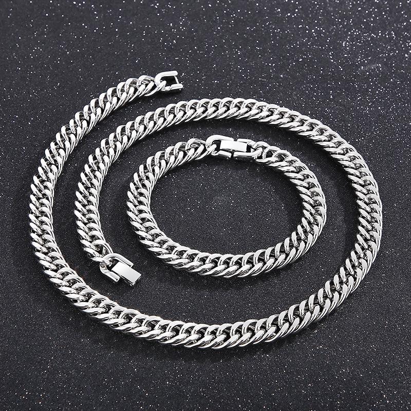 

Men s Trendy Punk Stainless Steel Bracelet and Necklace Set: Polished, Thickened, Non-Fading Chain with Buckle Bracelet=KB168119-Z