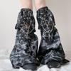 Damen Subkulturen Punk Netz-Spleißung Tie-Dye Beinwärmer Ösen PU-Riemen Kette Ausgestellte Baggy Fußabdeckungen Lange Socken