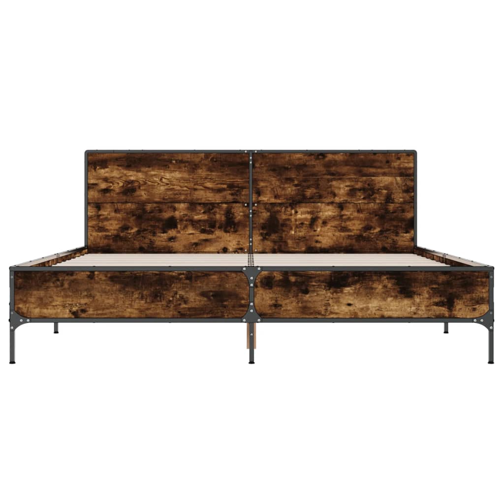 Bed Frame Smoked Oak 135x190 Cm Wood Based Panel and Metal