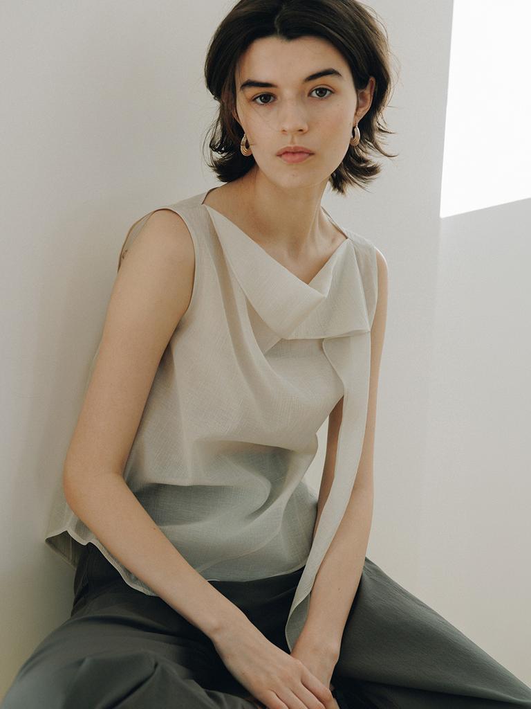 LOEUVRE Drop-Tie Cowl-Neck Sleeveless Blouse Sw6Mb731_2Color