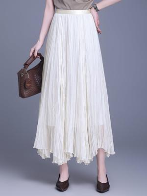 Saia Midi Elegante com Renda Franzida - Coleção Primavera 2026: Bainha Irregular e Design Plissado