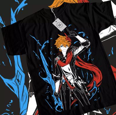 Tartaglia Genshin Impact T-shirt Anime Girl Kawaii Gift Black Shirt Tee All Size