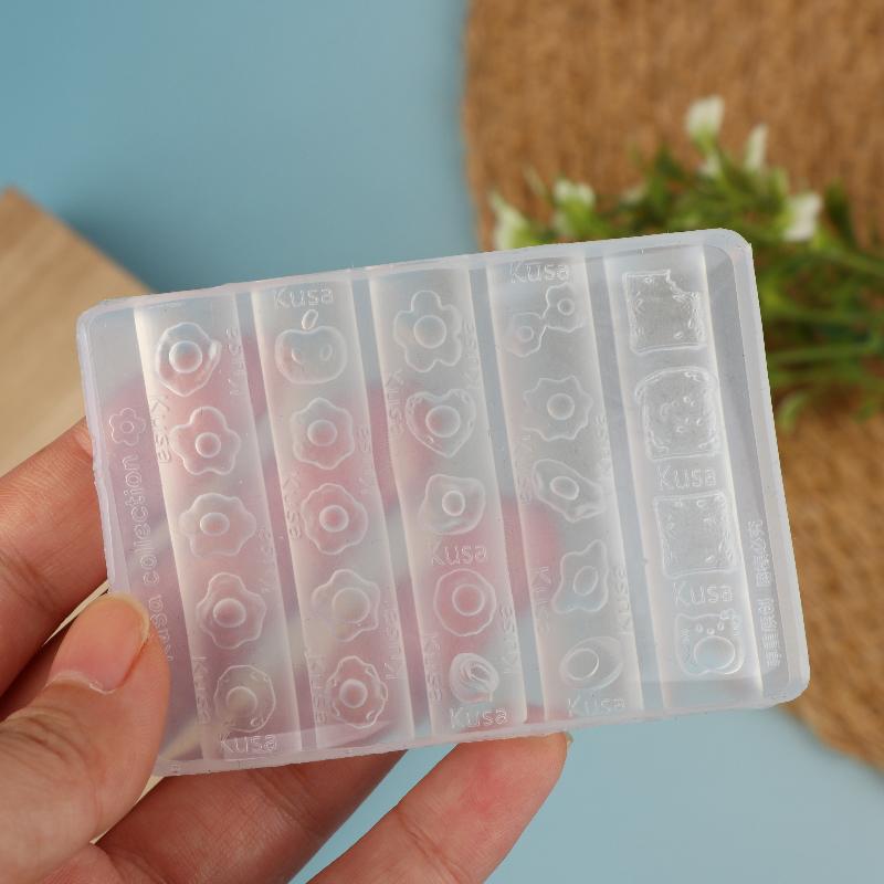 1 Pcs Nail Mold Combination Cartoon Cute Flower Heart Shape Fried Egg Toast 3D Silicone Nail Decoration Transparent Mold