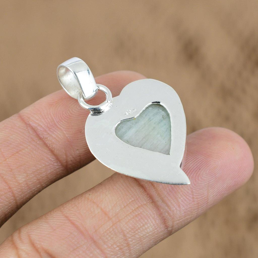 Easter Deal Natural Amazonite 925 Silver Sister Heart Unique Handmade Pendant