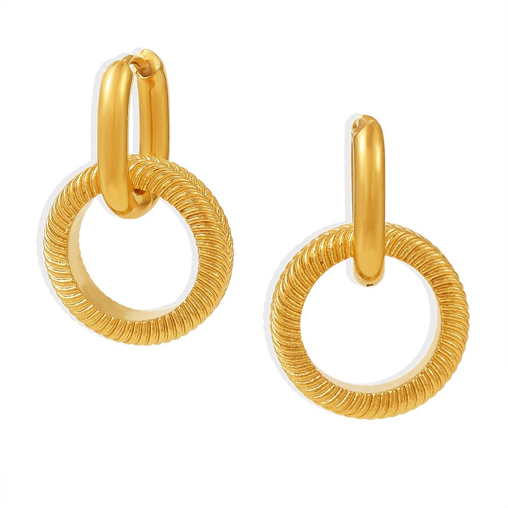 Qiong Yao Hypoallergenic Double Ring Threaded Stainless Steel Earrings with PVD Coating