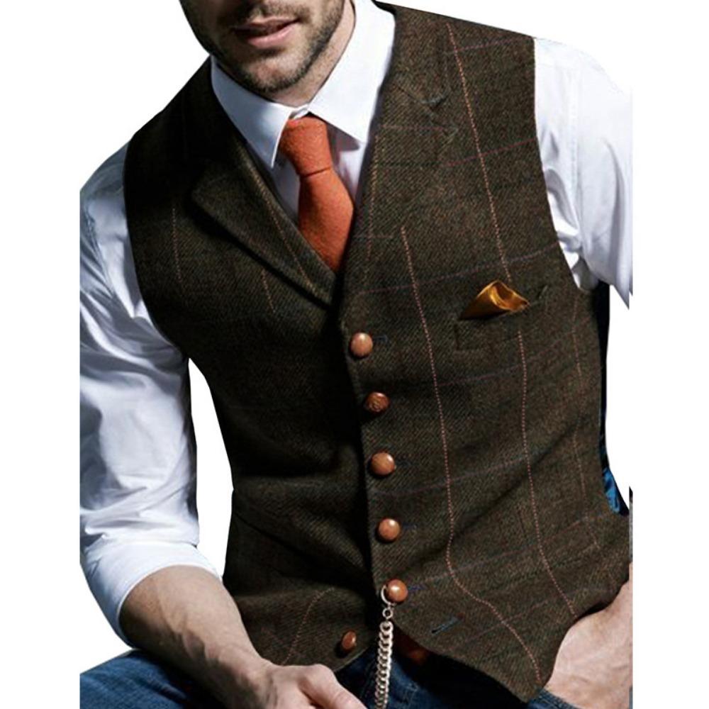 Men's Vests Tweed Suit Business Clothing for Men Striped Waistcoat Punk Vest Groomman Wedding Brown Black Grey Jacket Bleazer
