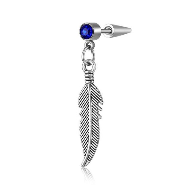 Special Punk Vintage Leaf Stud Drop Earrings For Women Men Jewelry Accessories Silver Color Stainless Feather Earring Brincos
