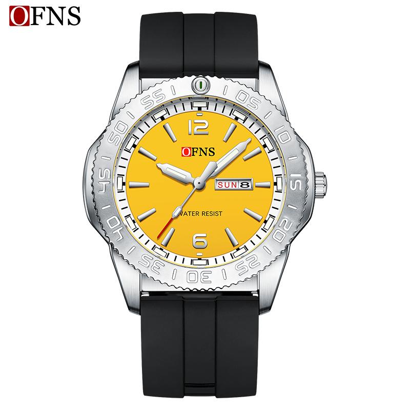 OFNS New Fashion Color Dial Men's Quartz Watch Outdoors Casual Waterproof Clock Silicone Sports Business Dress Men Watch