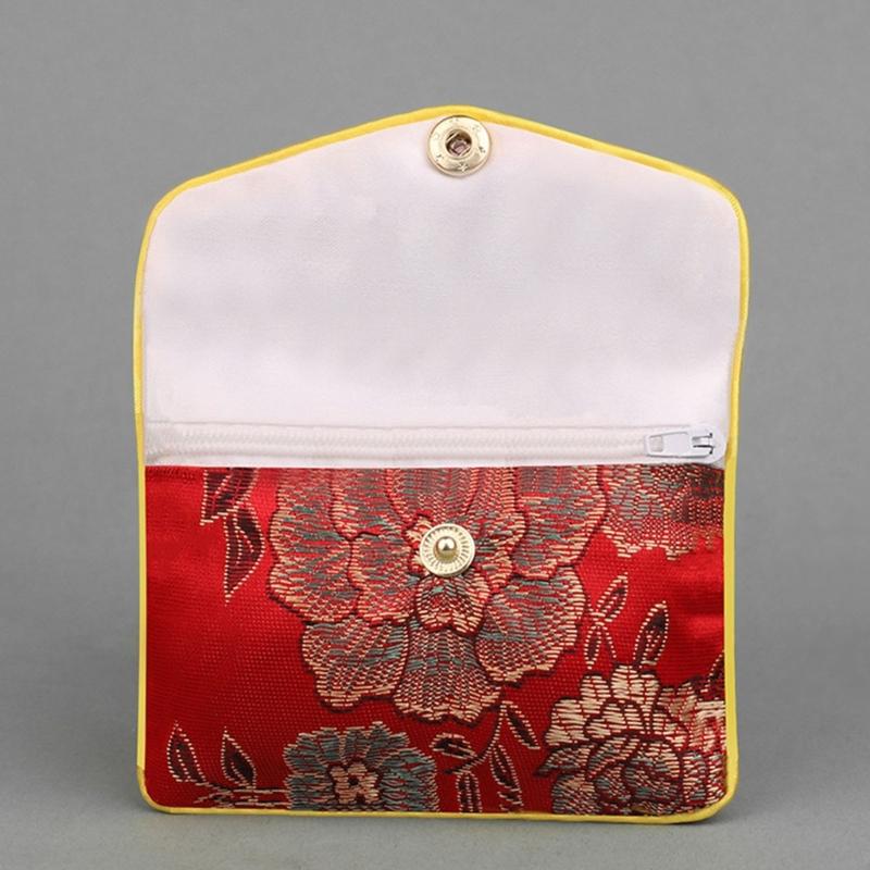 Antique Styles Brocade Jewelry Storage Pouch Portable with Closure for Earring and Rings Organization Secure Keeping