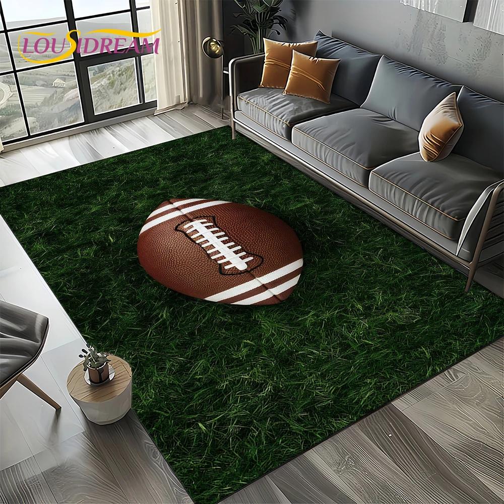 2025 Rugbyfeld Rugby American Football Cartoon Teppich für Wohnzimmer Schlafzimmer Zuhause Sofa Dekoration, Teppich rutschfeste Fußmatte