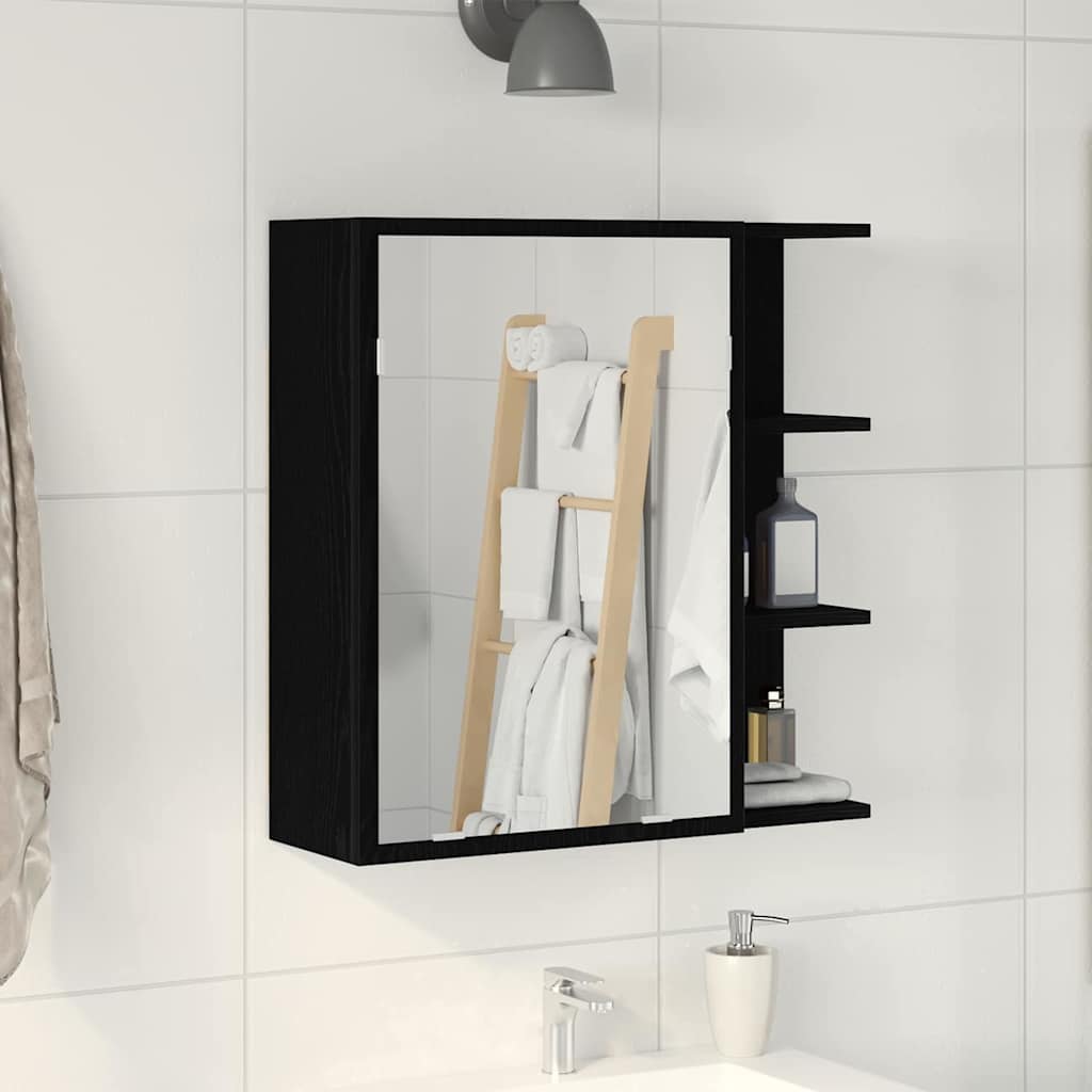 Bathroom Mirror Cabinet with Shelf and Door Black Oak Effect