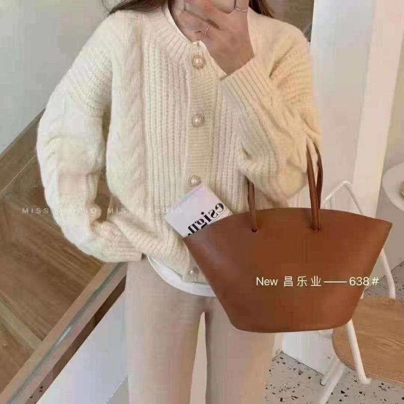 Spring and Autumn Short Twist Sweater Cardigan Women's Loose Lazy Wind Crew Neck Sweater Women's