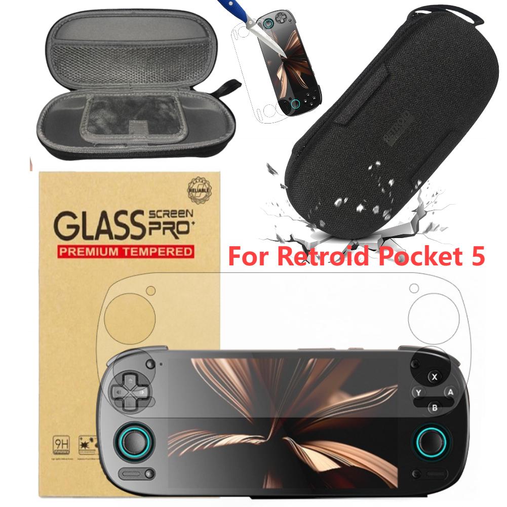 Protable Carrying Case And Tempered Glass Films Shockproof Travel Protective Case Anti-scratch Carry Bag For Retroid Pocket 5