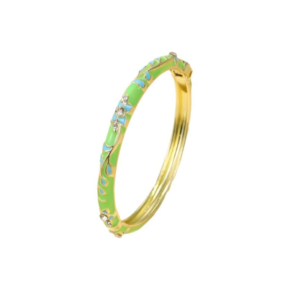 Elegant Open Cuff Bracelet Chinese Style Vintage Cloisonne Bangle Enamel Flower Bangle Ladies