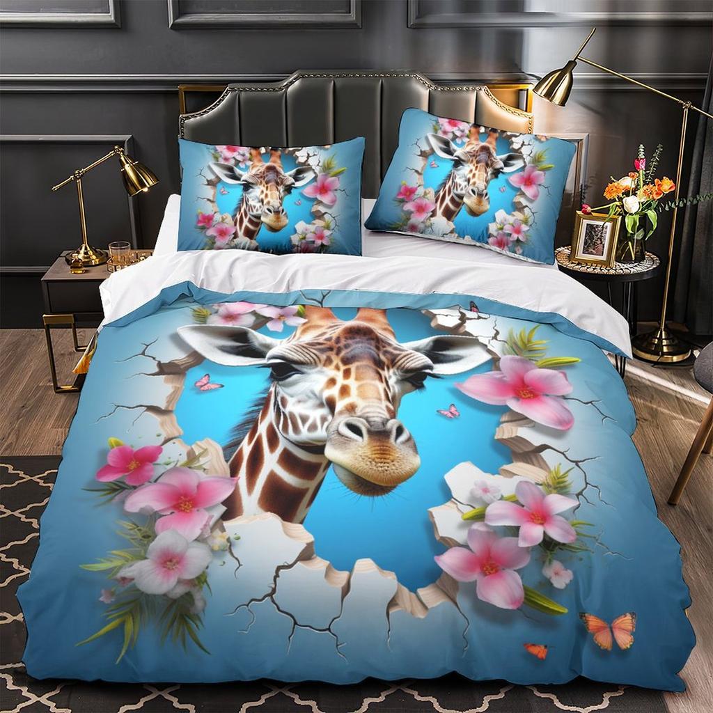 3D Cartoon Animal Bedding Set Kid Boys and Girls Teens Duvet Cover Pillowcases 2/3pcs for Single and Double Bed Birthday Gifts