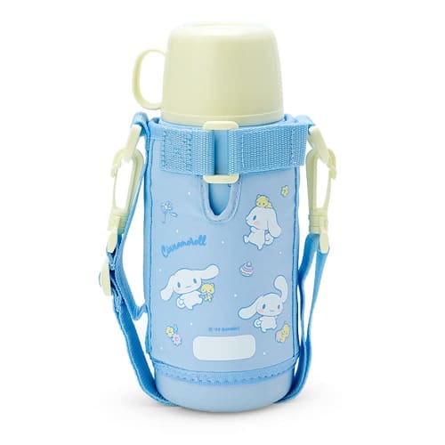 Sanrio Children's Water Bottle, Approx. 620ml (with cup and inner cap), Approx. 670ml (with cap unit), 2-Way Stainless Steel Bottle with Pouch, Cinnam