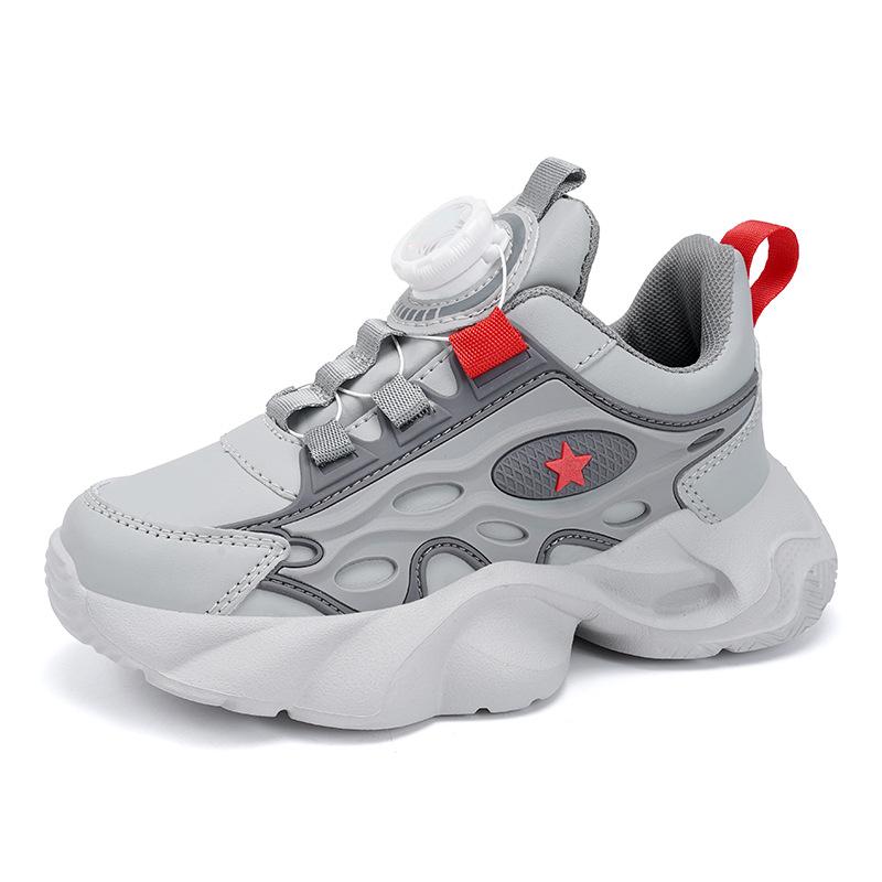 8866 students children's rotating buckle running shoes low-top leather mesh sports shoes boys middle school children elementary school running shoes