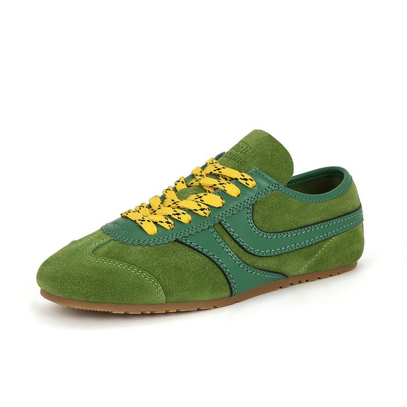 Fashion Genuine Leather Lace Up Women's Sneaker Faux Suede Patchwork Trainers Light Comfortable Flats Breathable Non-slip Running Shoes