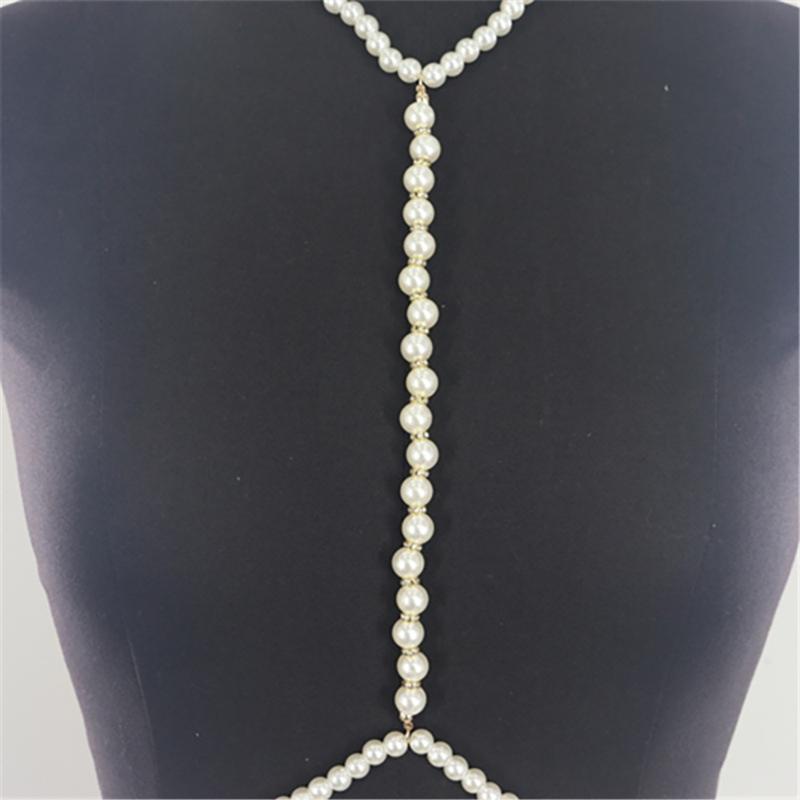 Luxurious Artificial Pearls Chest Chain for Women Front Chest Chain Bikini Chain Necklace Evening Party Body Jewellery