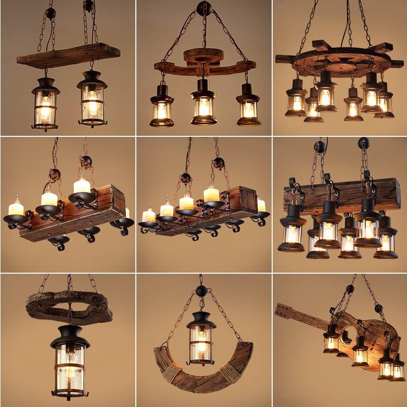 Vintage Industrial Wood Chandelier for Restaurants & Cafes