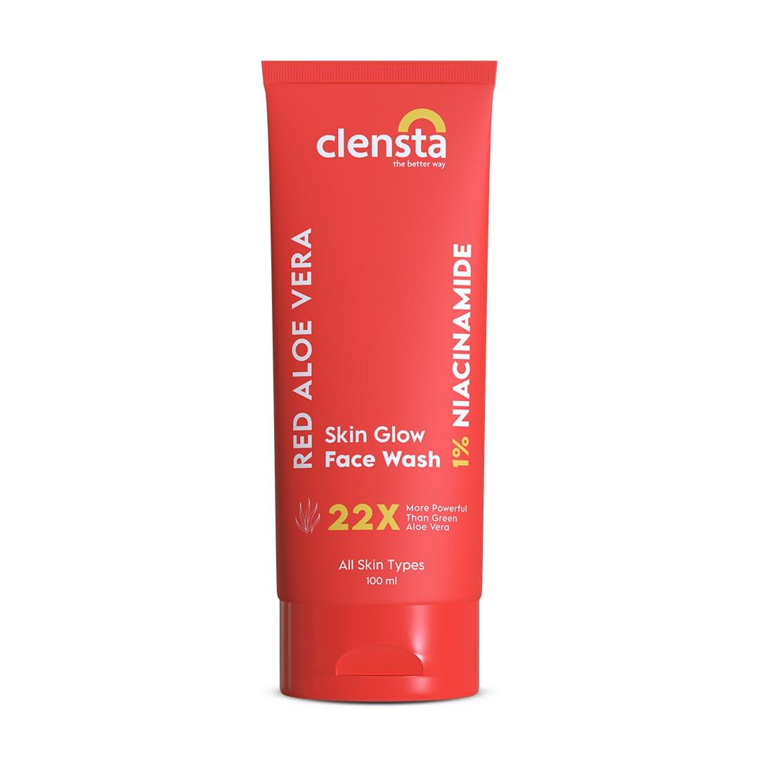 Clensta Red Aloe Vera Face Wash With Vitamin C & Niacinamide For Nourishing, Hydrating & Glowing Skin | Face Wash For All Skin Types For Women & Me
