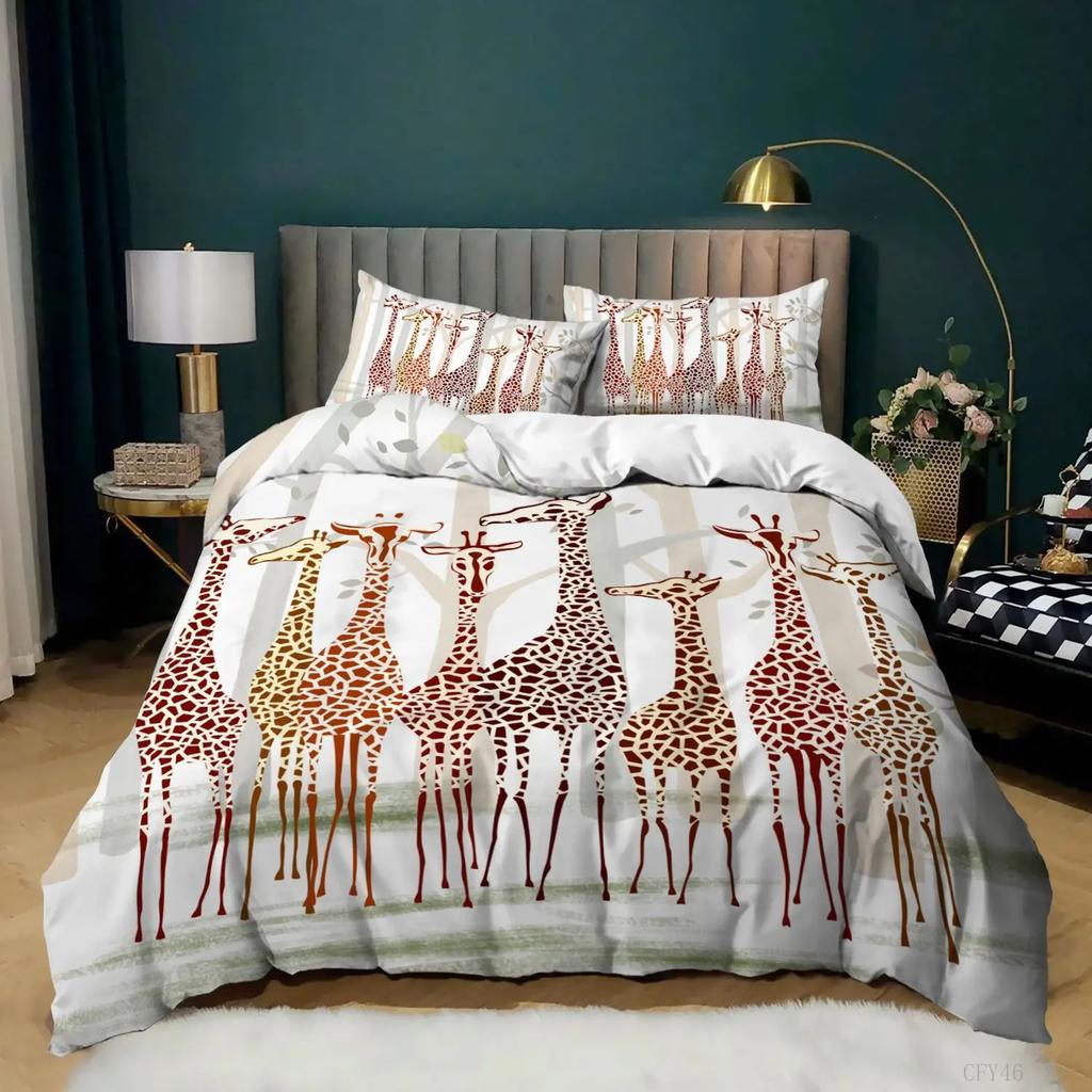 Pink White Duvet Cover Giraffe Bedding Queen/King/Full Size Zoo Animals Bed Set 3 Pieces Colorful Giraffe Bed Comforter Cover