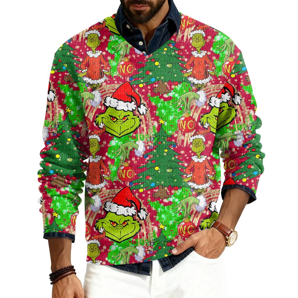 Men's V-neck Long Sleeve Ribbed Knit Pullover