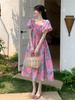 Large size women's clothing slim dress women's summer bubble sleeves pear shape slightly fat body wear long dress fat mm skirt