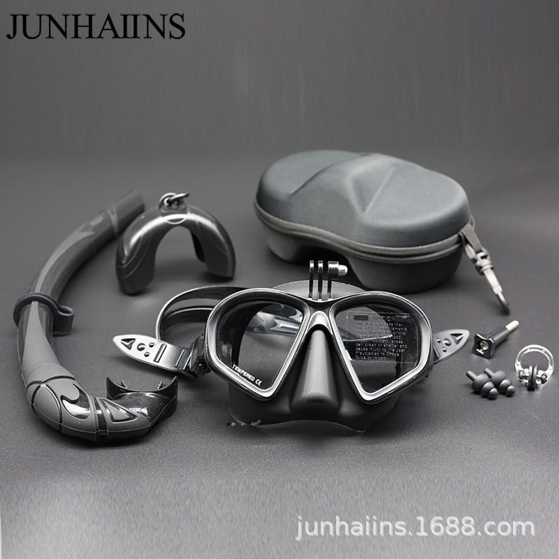 JUNHAIINS Low-Volume Freediving Mask With Tempered Glass Lens Adjustable Strap Snorkeling Diving
