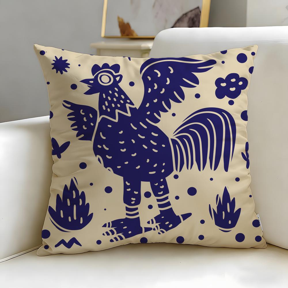 Classic Art Theme Rooster Doodle Art Cushion Cover Soft EasyWash Pillow Case Versatile for Couch Bed Travel and Office