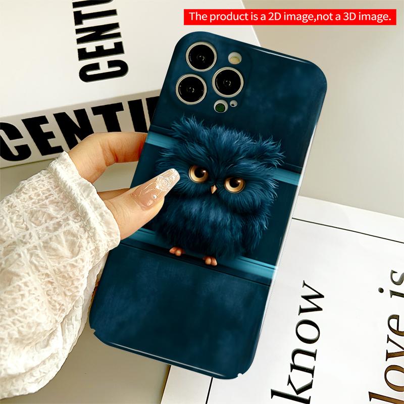 2DFlat Fluffy Blue Owl with Big Eyes All inclusive film hard iPhone case, compatible with iPhone 18 Pro Max 17 16 15 14 13 12 11