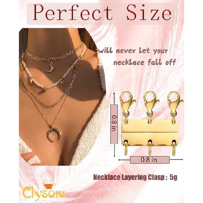 18K Gold Necklace Separator for Layering Lightweight Necklace Stacker Detangler Clas Magnetic Multiple Necklace Layering Bracelet Connector Girls’