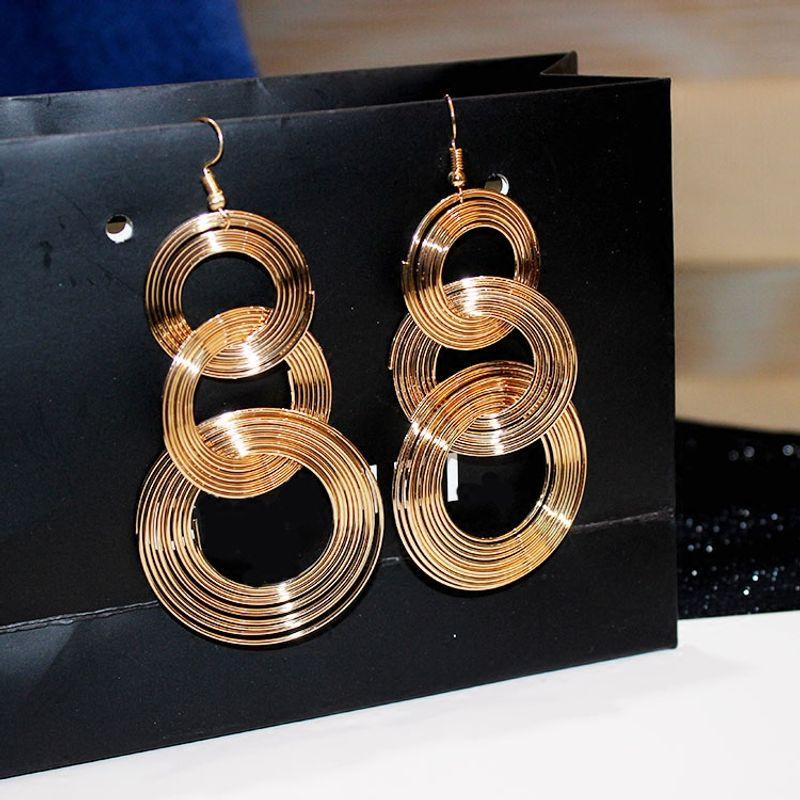 

Personality Hipster Women Long Earrings with Big Circle for Nightclub Big Circle Triple Chain