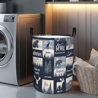 1pc Laundry Basket, Adventure Forest Animal Pattern. Large Capacity Storage Basket | Polyester Material, Foldable Design, Suitable for Clothing, Towel