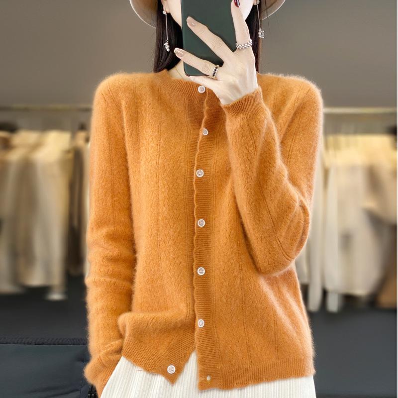 Cardigan Women's Autumn and Winter Round-neck Jacquard Sweater, Loose Wool Sweater, Knitted Light Jacket