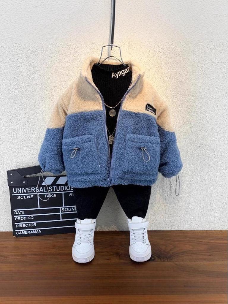 Boys' Plush Lined Jacket - 2025 Winter Style Lambswool Baby Coat, Children's Thick Cotton Padded Outerwear