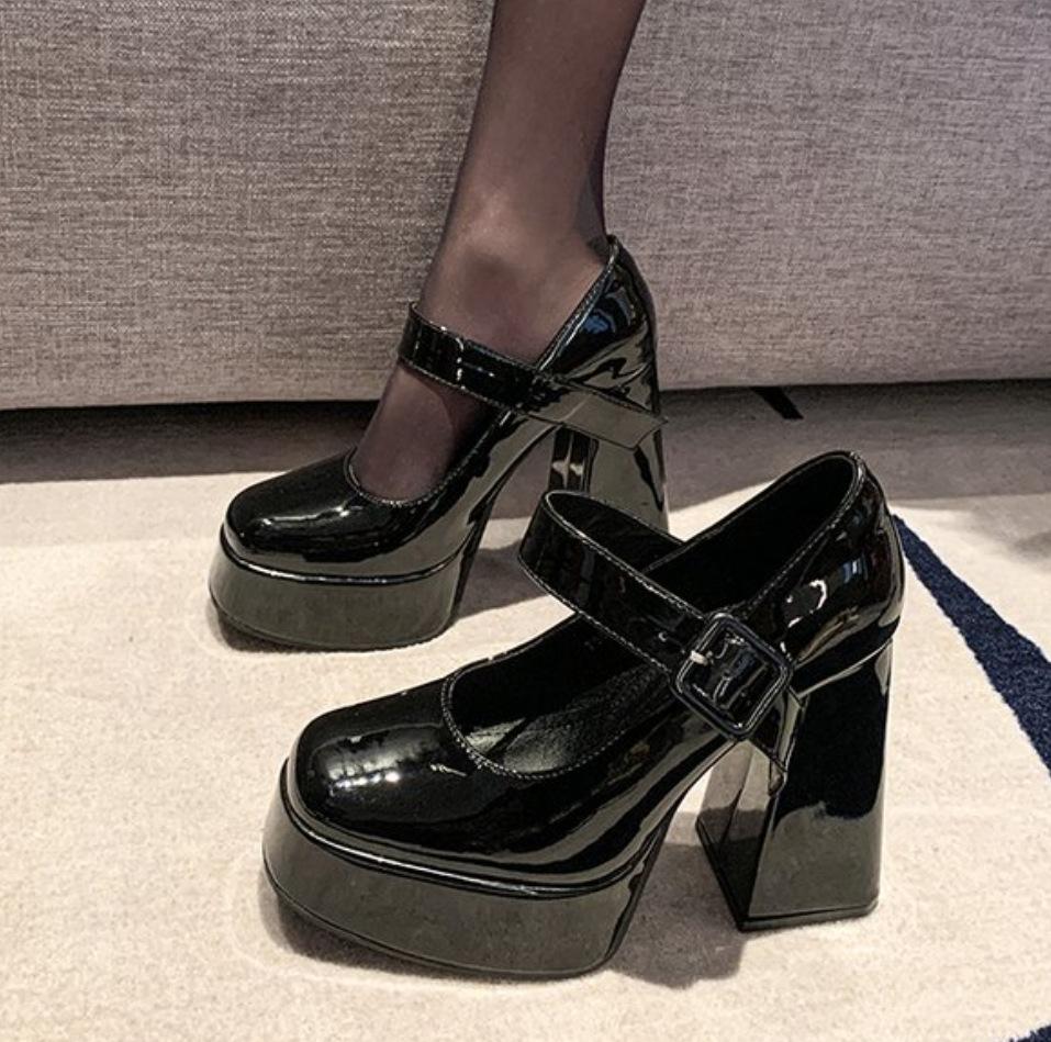 American High Heels Women's 5 New Thick Heel Design Sense Niche French Small Mary Jane Shoes Black Jk Shoes