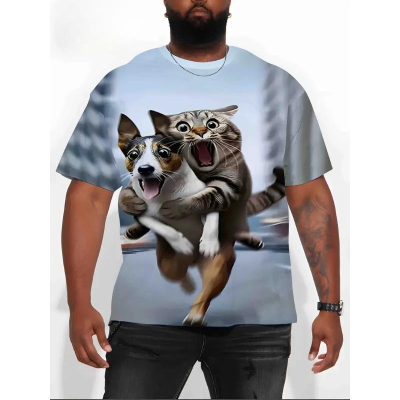 3D Printed Fun Cat Pattern Short Sleeve T-Shirts Creative Design Crew Neck Summer Outdoor Activities Men's T-shirts